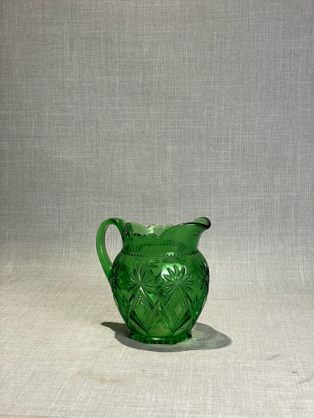 emerald green pressed glass creamer pitcher
