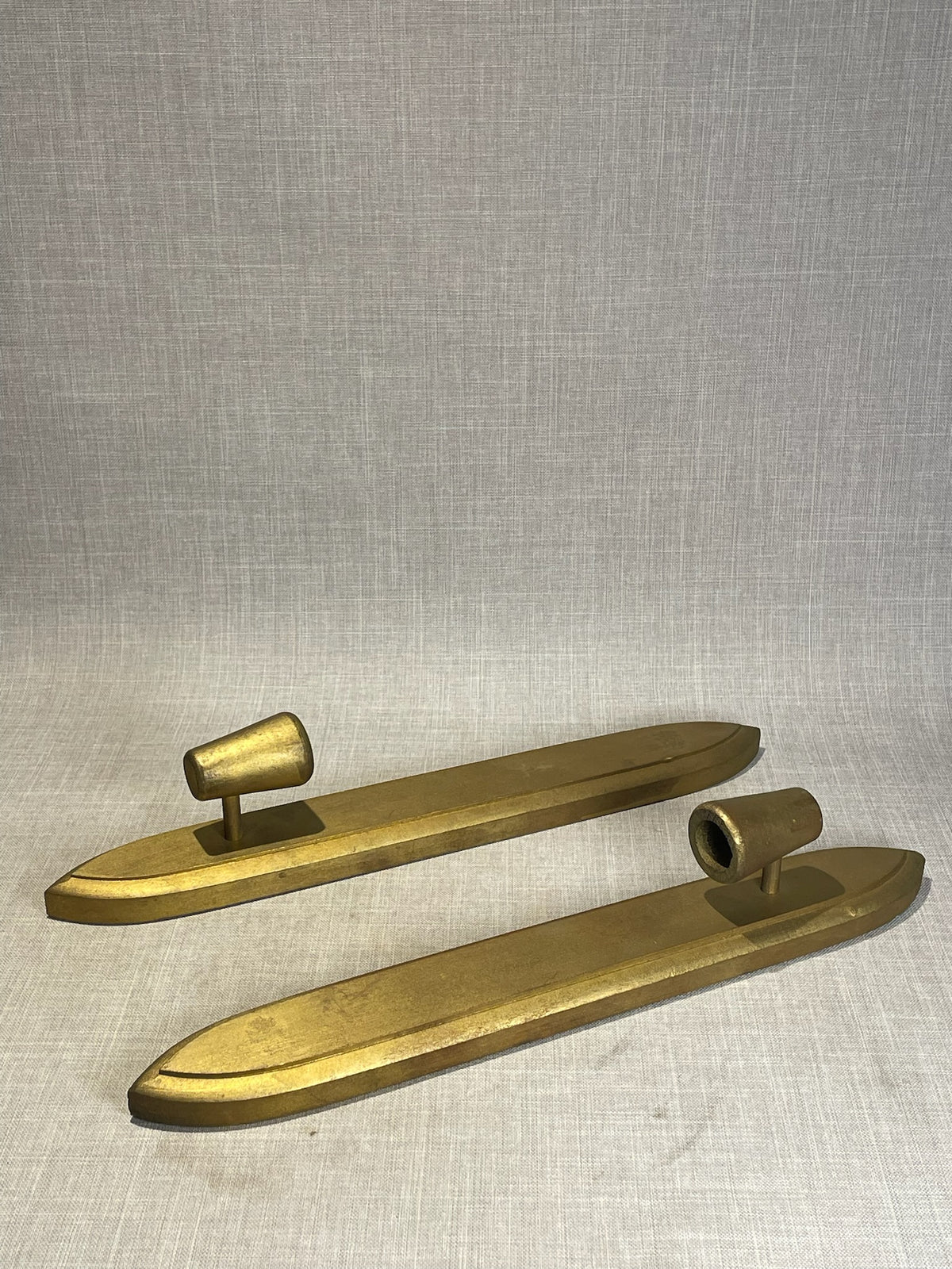Pair of Vintage Gold Wall Candle Holders in Elongated Shield Form