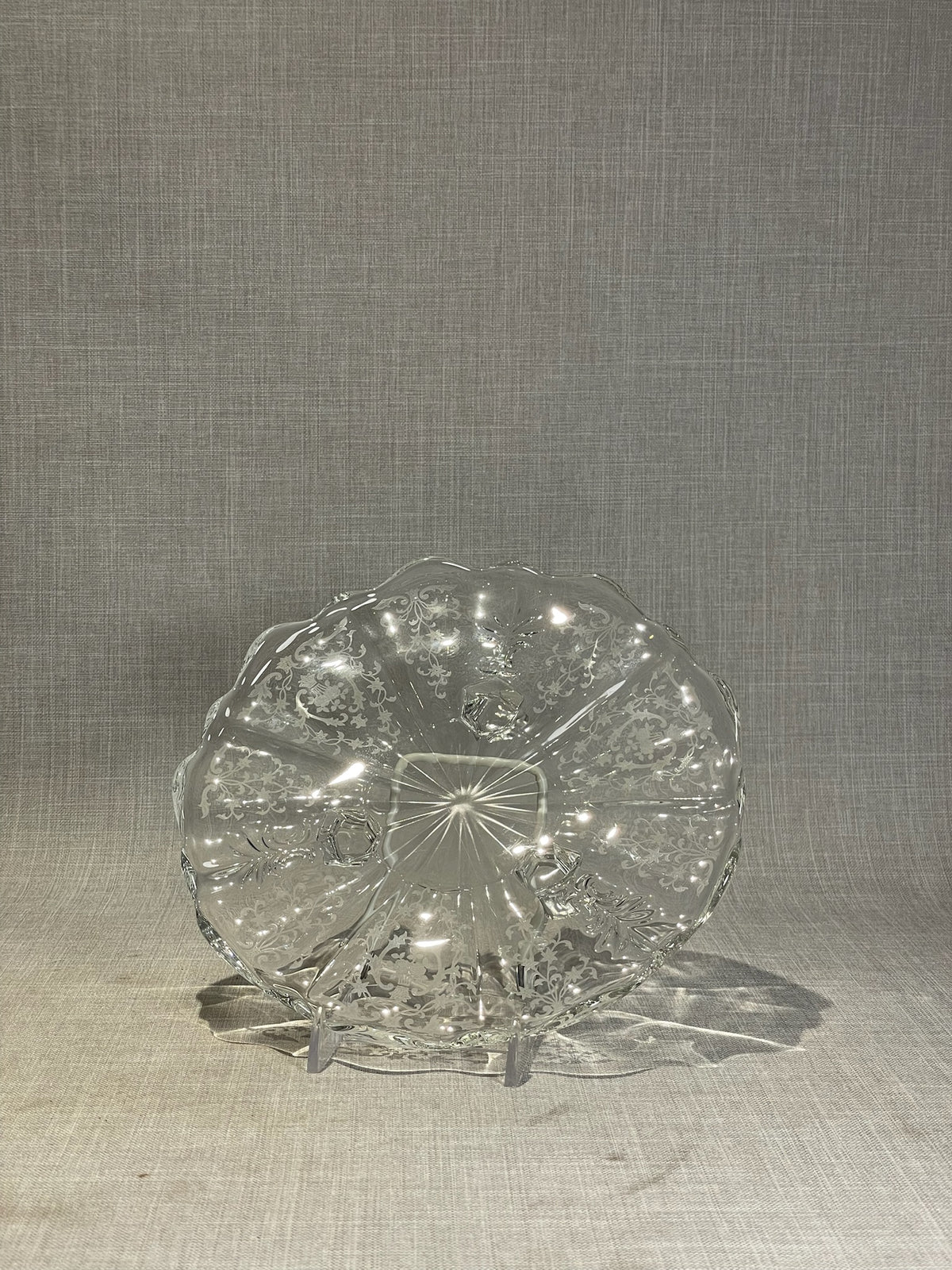 clear glass footed serving platter vintage