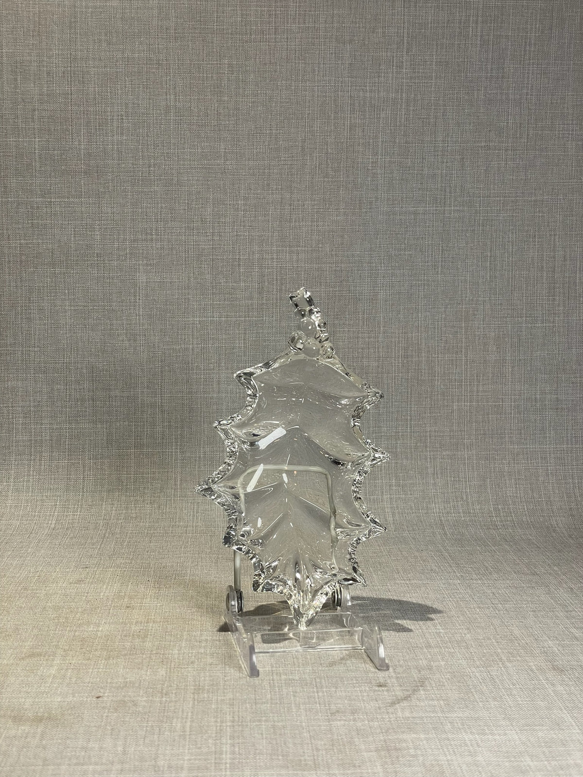 clear glass holly leaf relish dish vintage