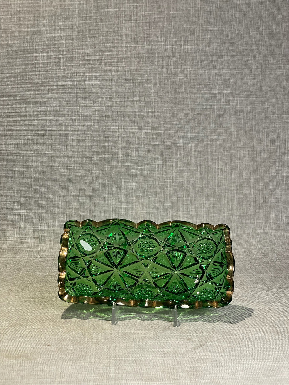 vintage green glass relish dish rectangular