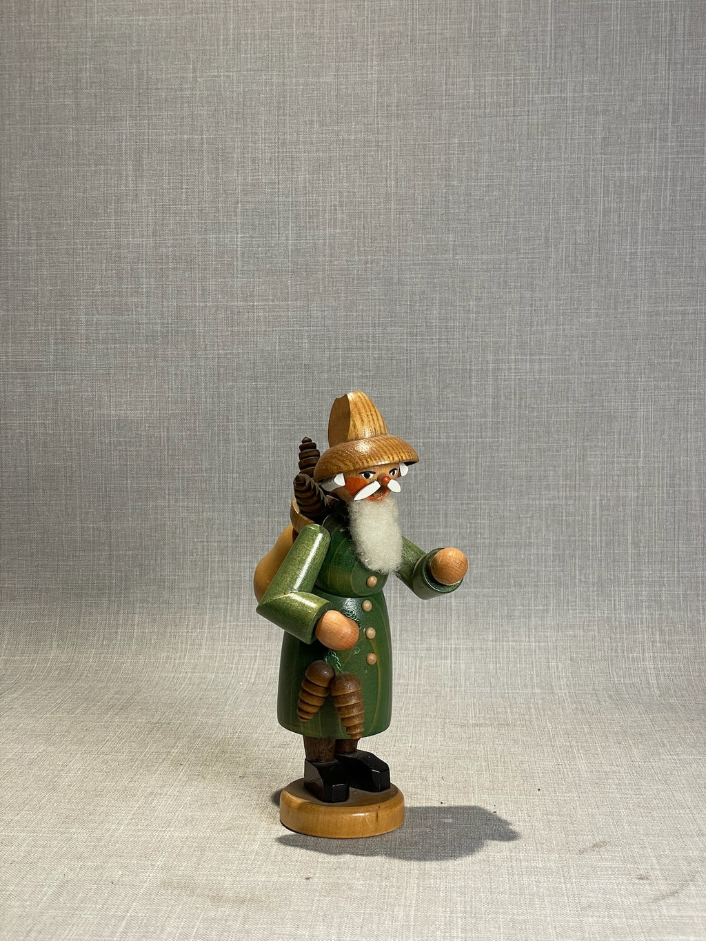 Vintage German Handcrafted Vintage Wooden Forest Santa Incense Smoker with Pinecones & Sack