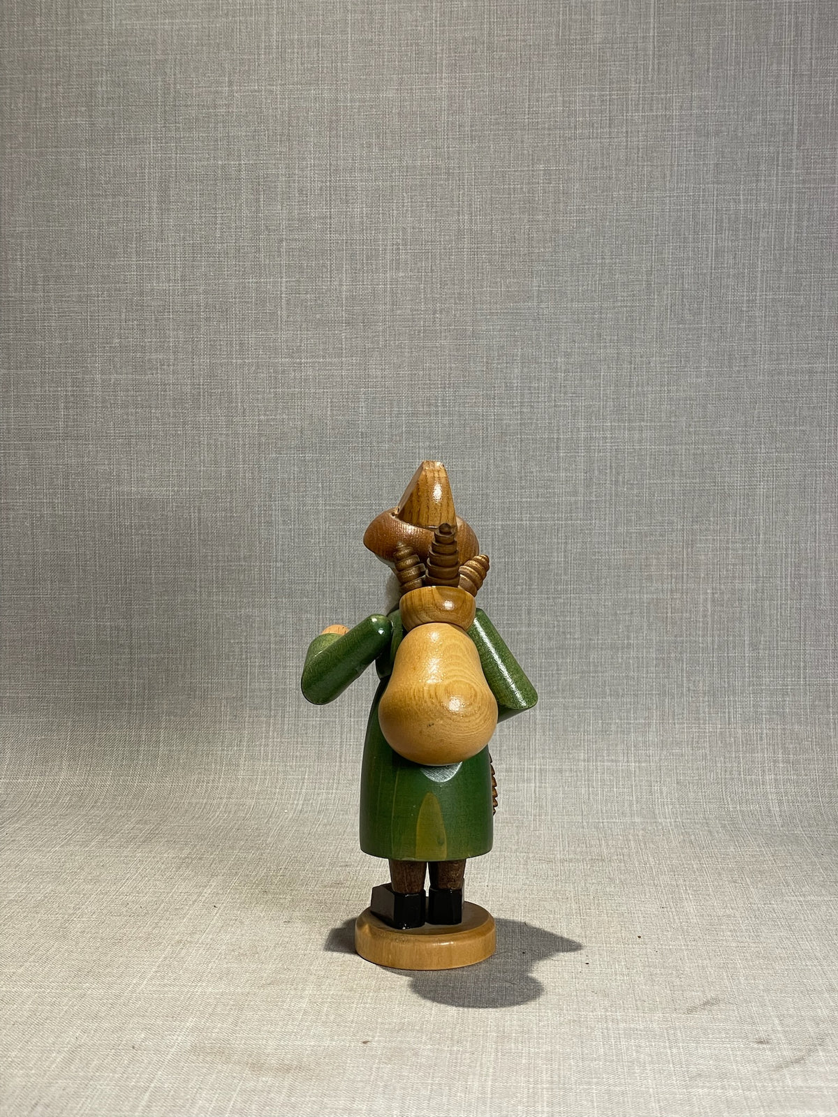 Vintage German Handcrafted Vintage Wooden Forest Santa Incense Smoker with Pinecones & Sack