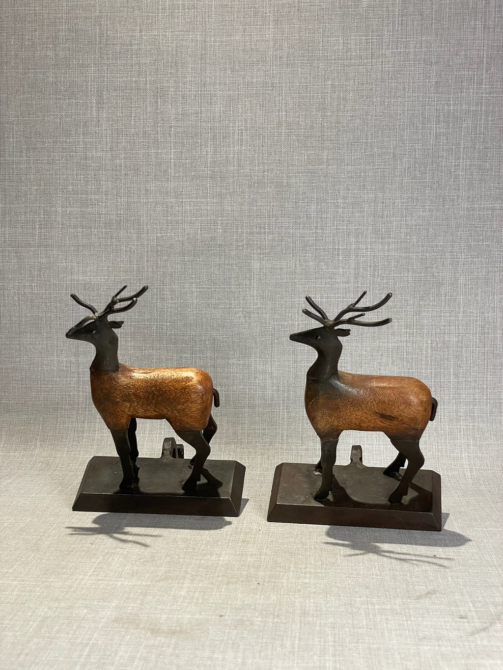 Vintage Cast Iron Deer Stocking Holders with Warm Copper Patina – Set of Two