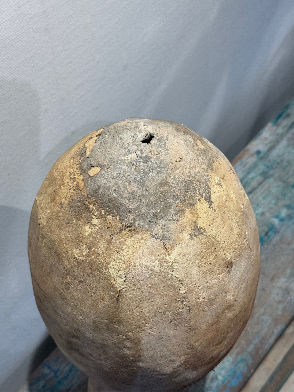 Top view of an Ancient-Style Mediterranean Terracotta Amphora with Twin Handles and Natural Aged Patina, showing its unique surface texture. hommes + gardens estudio.
