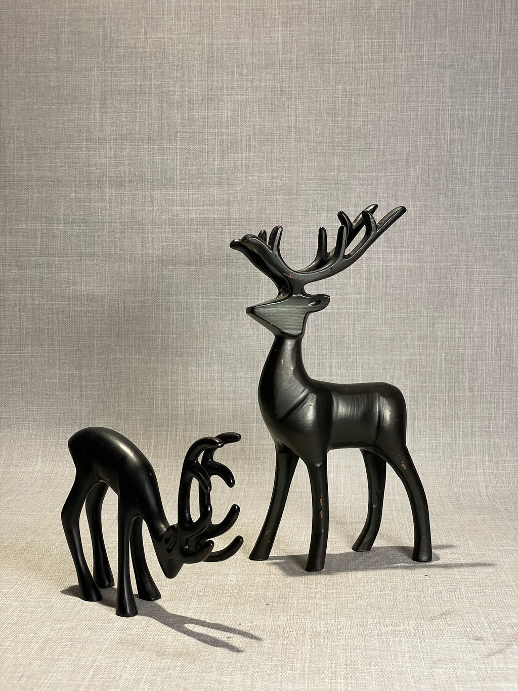 Elegant Mid-Century Modern Black Deer Sculptures – Stylized Minimalist Reindeer Pair