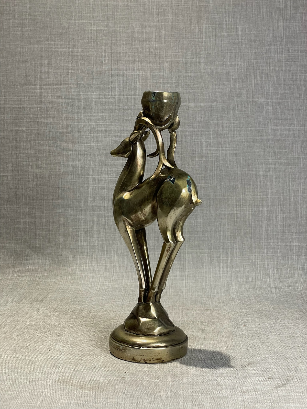 Vintage Brass Gazelle Candlestick – Sculptural Mid-Century Art Deco–Style Antelope Candle Holder