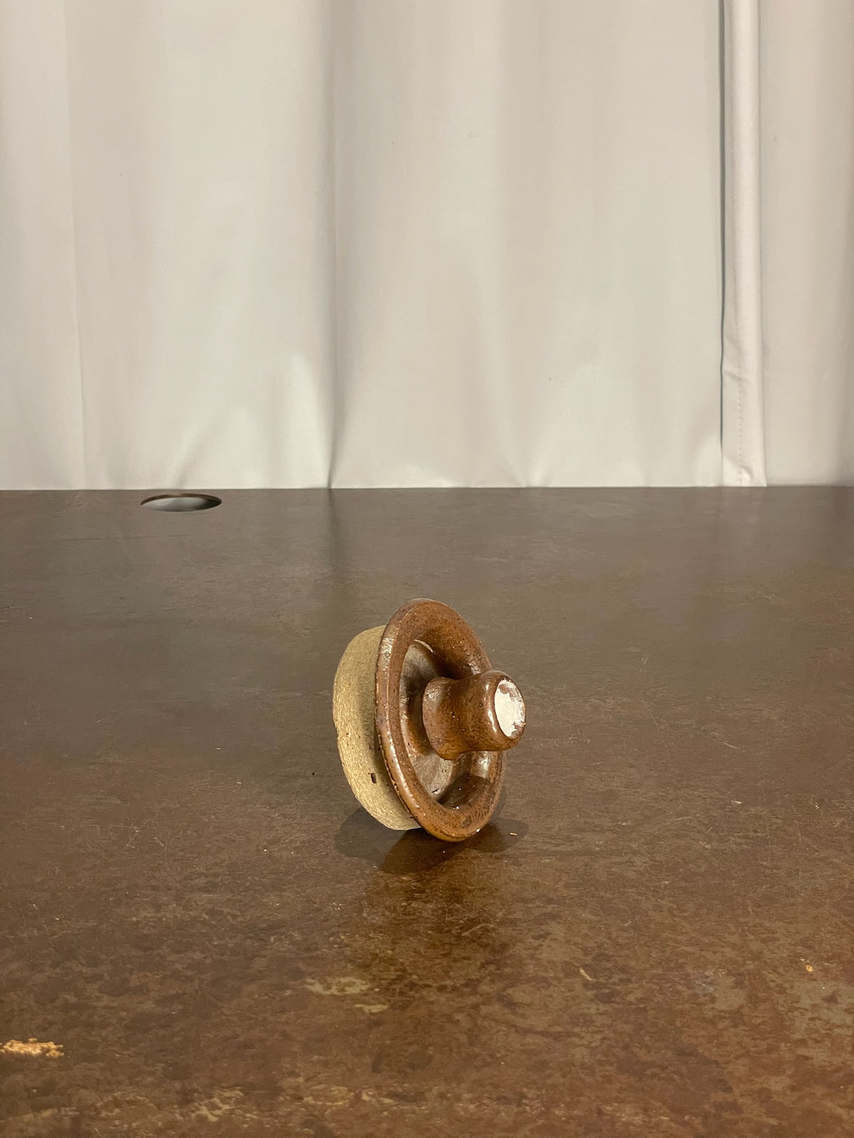 Vintage Stoneware Candlestick Holder with Rustic Brown Glaze
