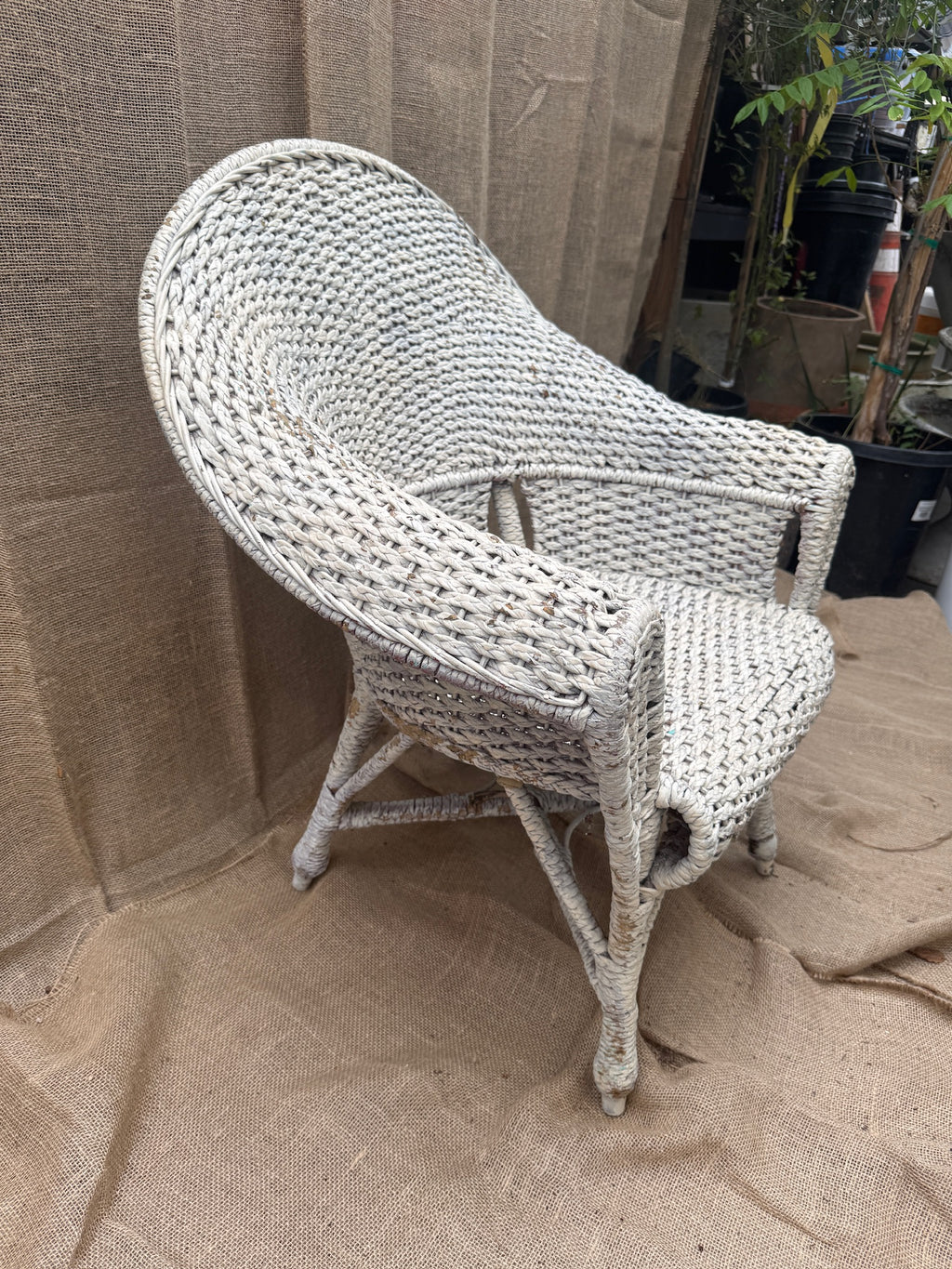 Vintage White Wicker Armchair and Loveseat Set