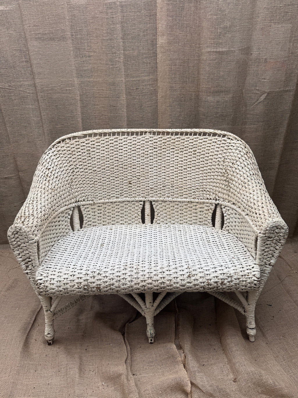 Vintage handwoven rattan loveseat and armchair set