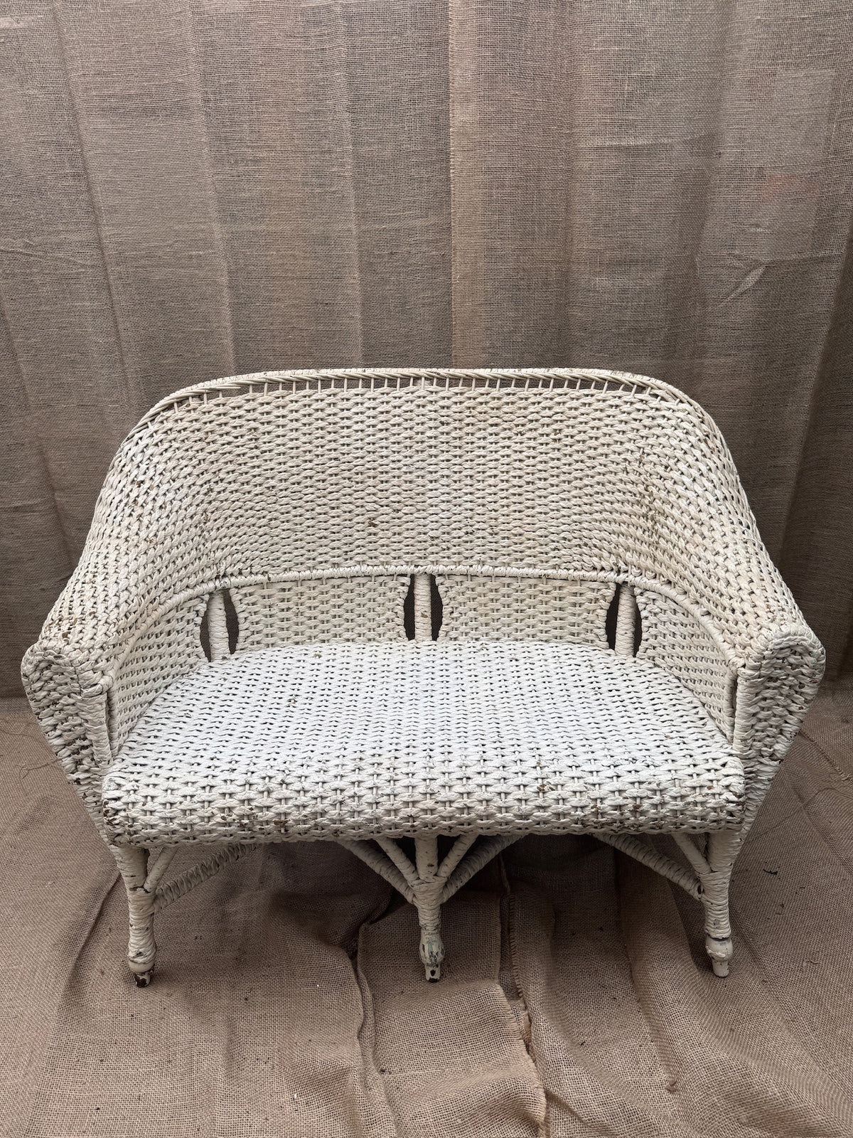 Vintage handwoven rattan loveseat and armchair set