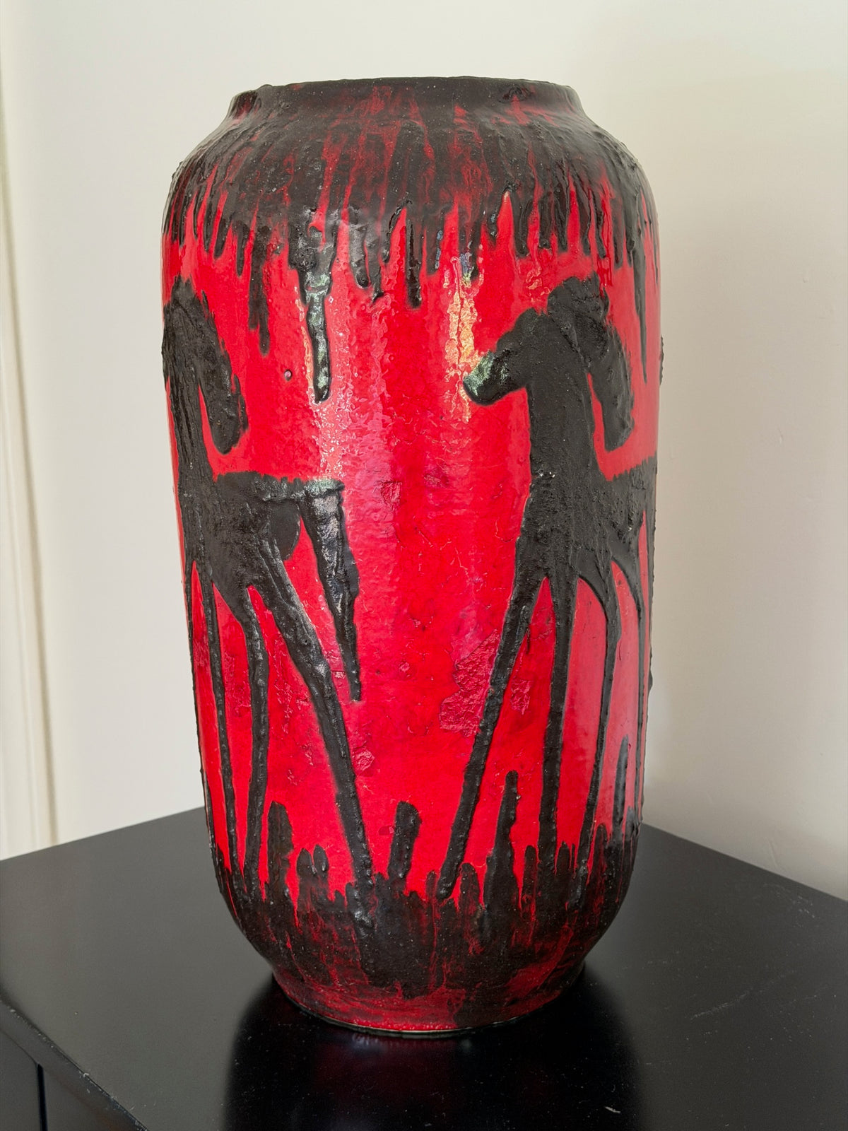 Red Fat Lava Horses Vase by Scheurich, Western Germany, 1960s