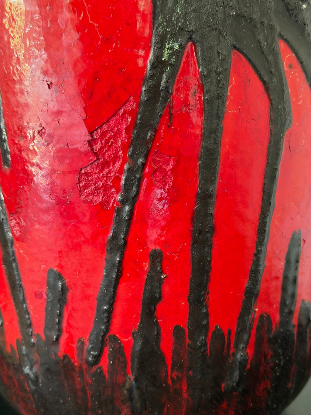 West German Red Fat Lava Horses Vase by Scheurich, 1960s