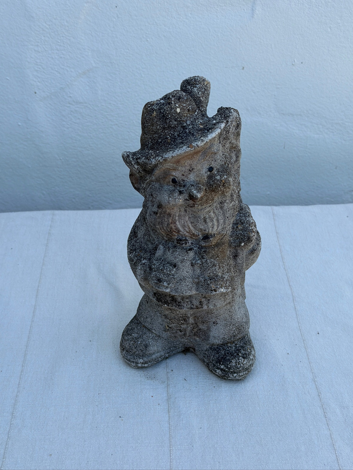 Antique 1970s Concrete Garden Gnome Statue with Hat and Lantern