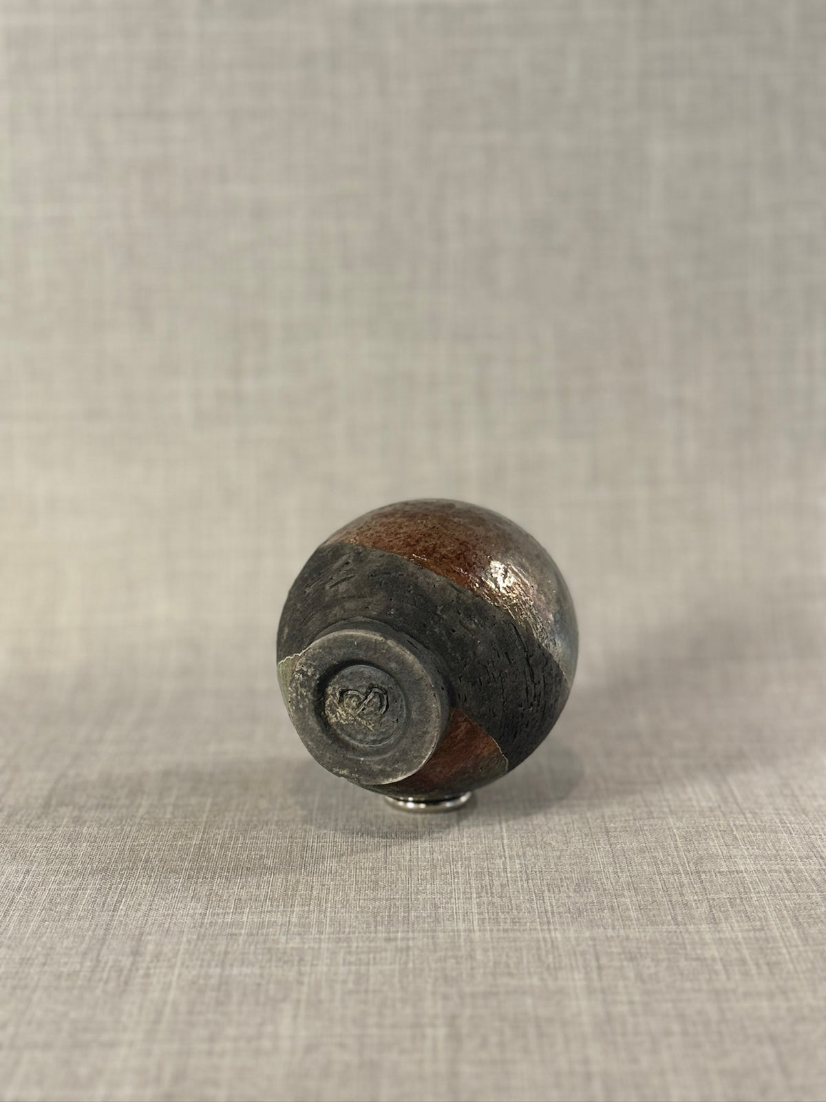 Handcrafted Raku Pottery Vase with Iridescent Metallic Glaze and Earthy Abstract Design, Signed Studio Art Piece