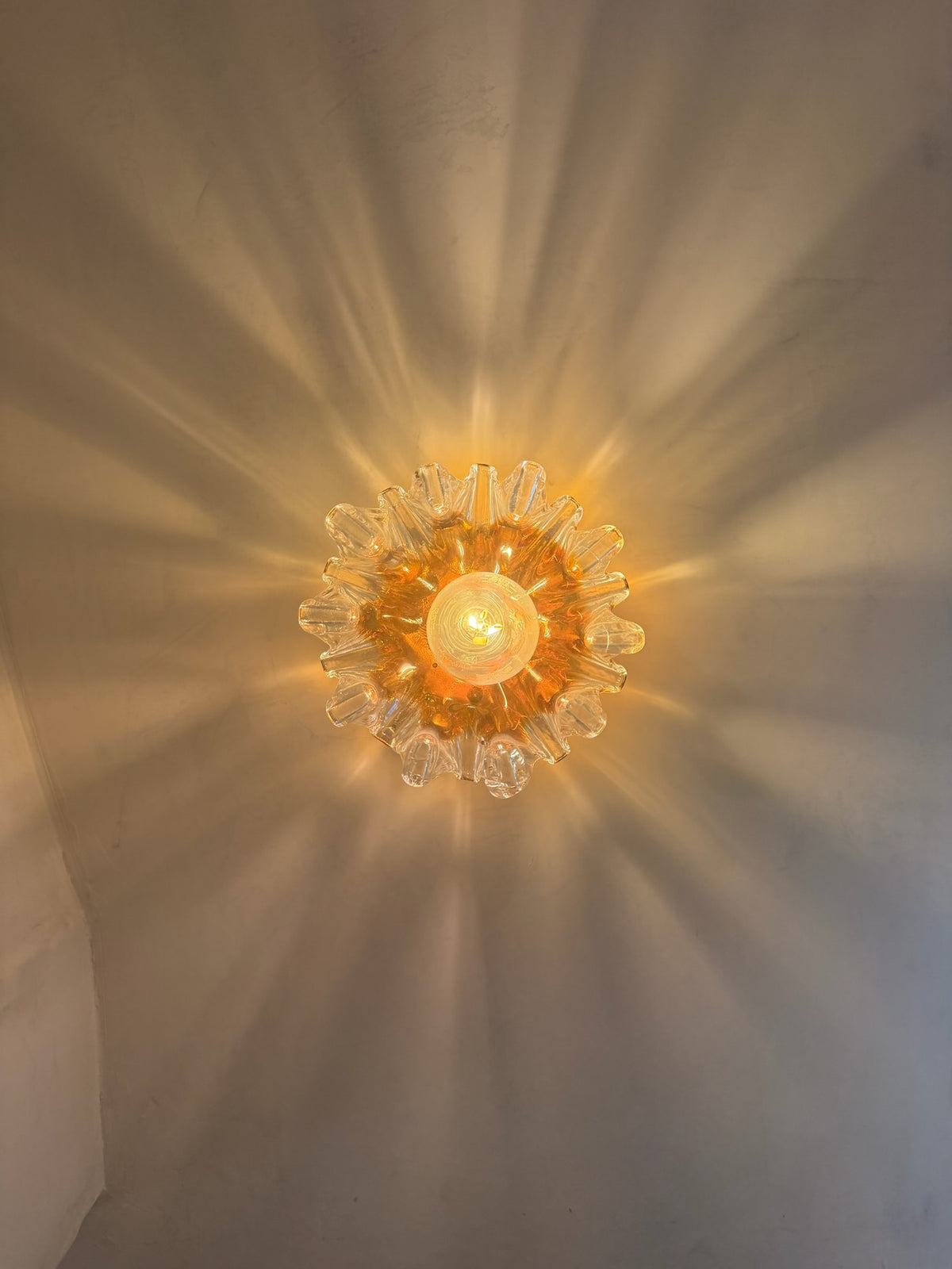 Pair of 1960s Mazzega Murano Orange Glass and Crystal Wall Sconces