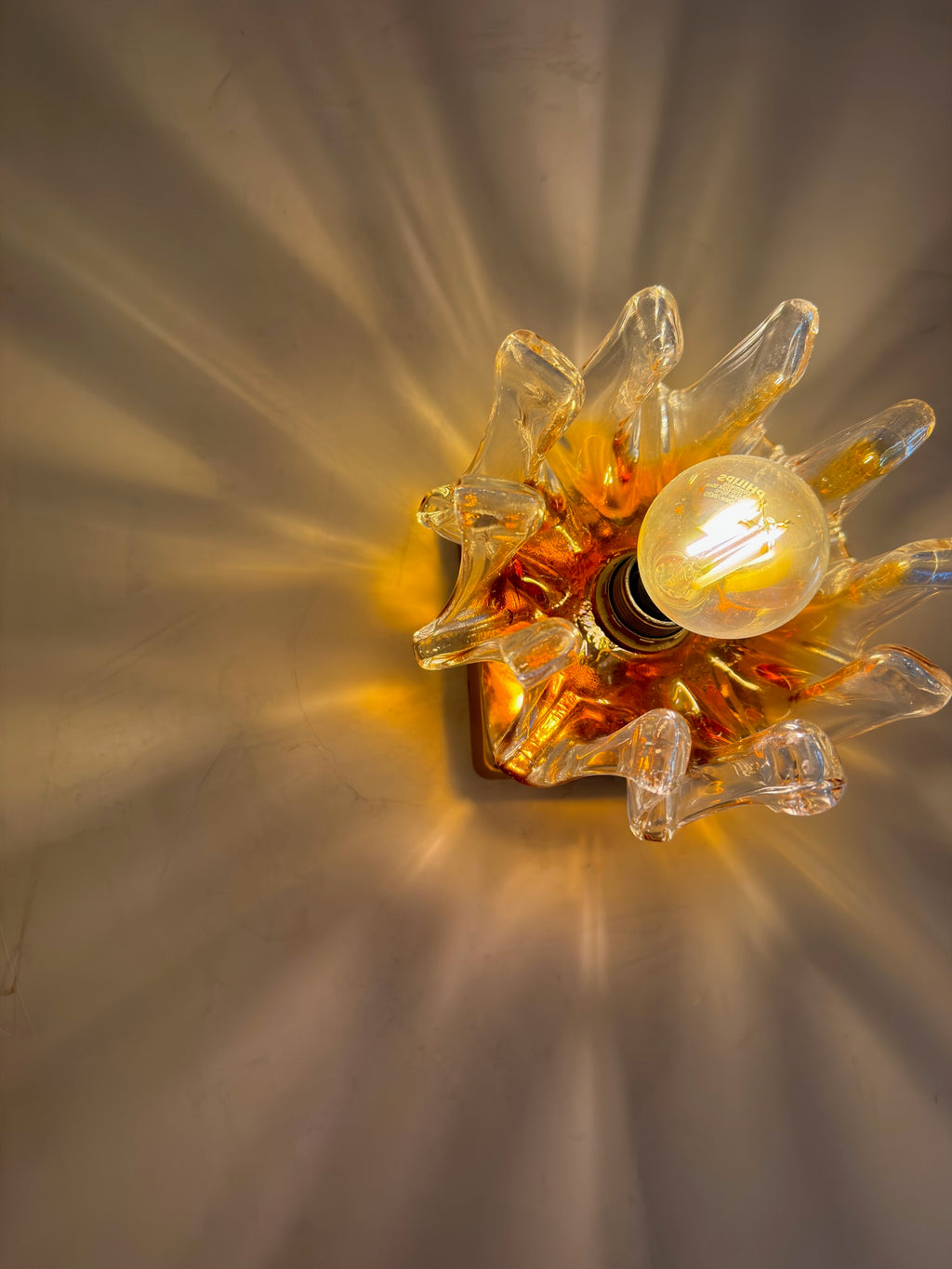 Pair of 1960s Mazzega Murano Orange Glass and Crystal Wall Sconces