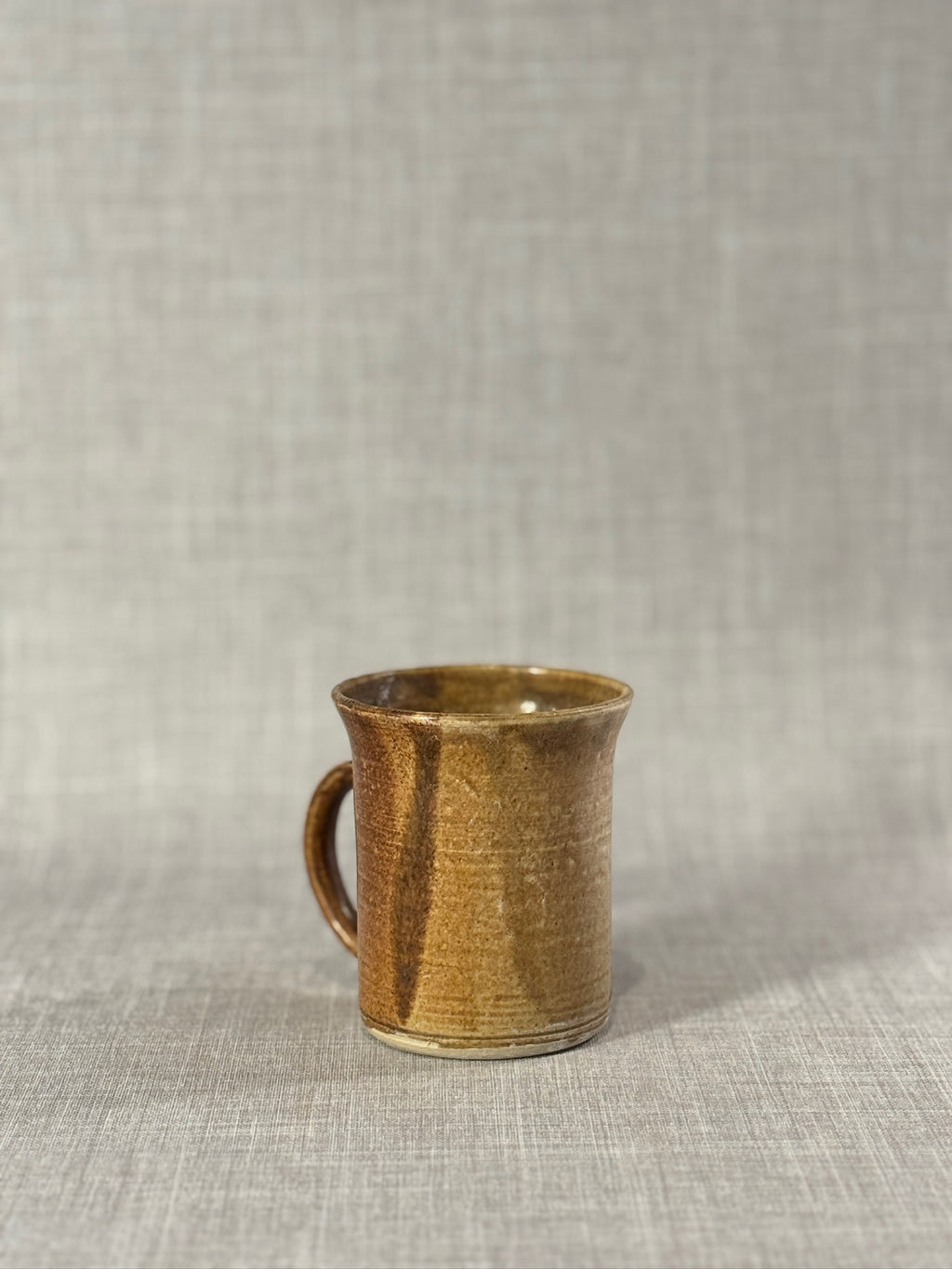 Signed Beige Studio Pottery Mug — Hand-Thrown Earth-Tone Stoneware with Organic Glaze