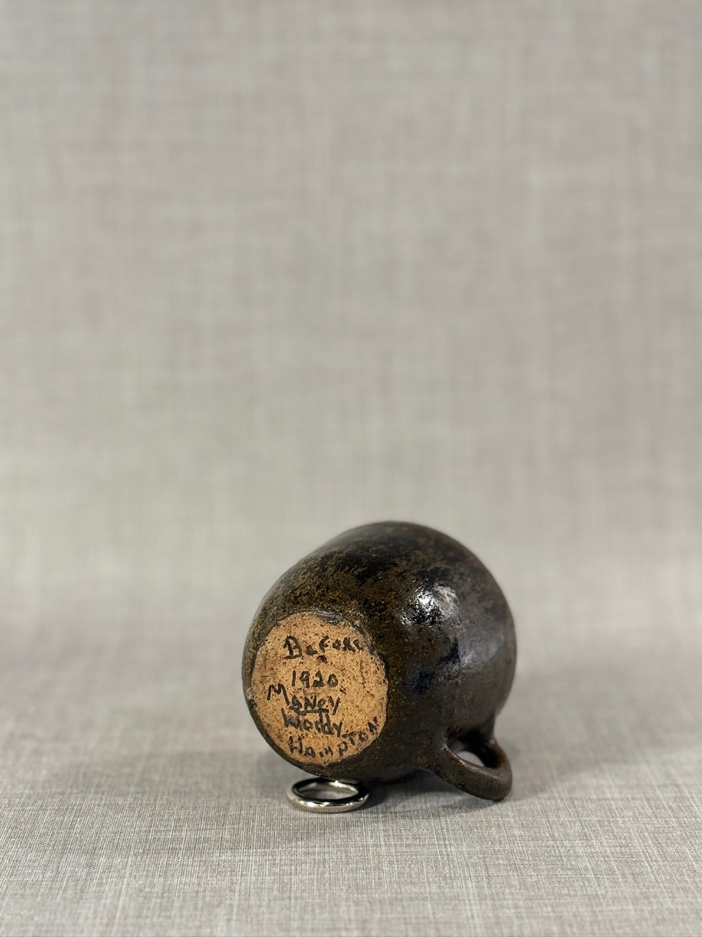 Signed 1920 Hampton Handcrafted Studio Pottery Cup – Dark Rustic Glaze