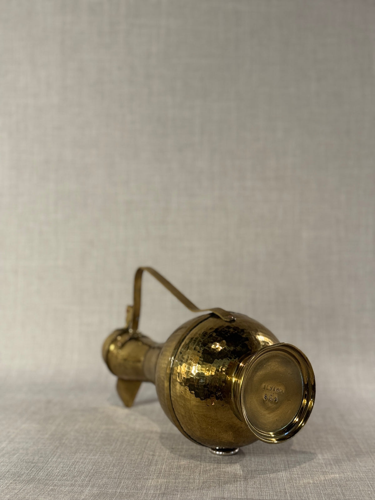 Mid-20th Century Hand-Hammered Brass Albanian Lidded Ewer – Marked “Albania 861”