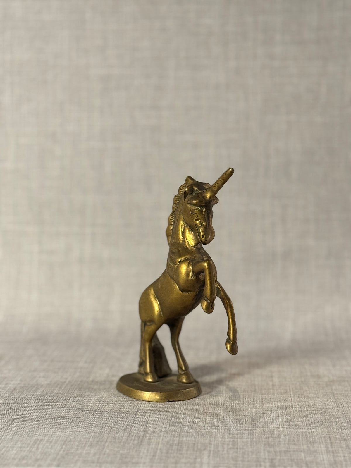 Elegant Vintage Solid Brass Rearing Unicorn Statue – Mythical Equestrian Art Sculpture, Mid-Century Decorative Fantasy Collectible
