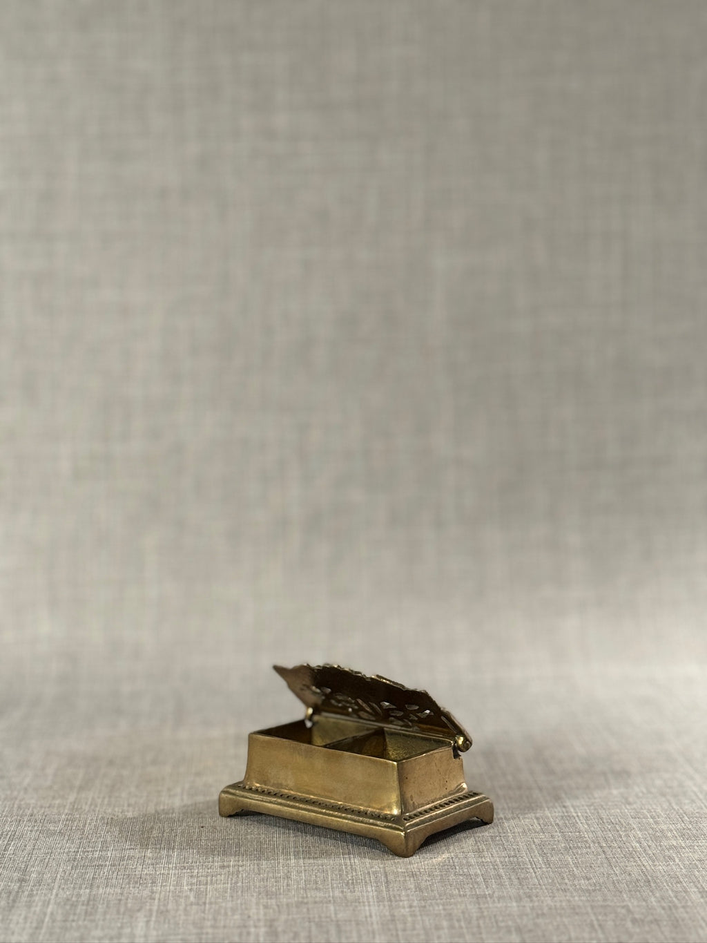 Vintage Lillian Vernon Cast Brass Trinket Box with Pierced Floral Lid – Made in Taiwan