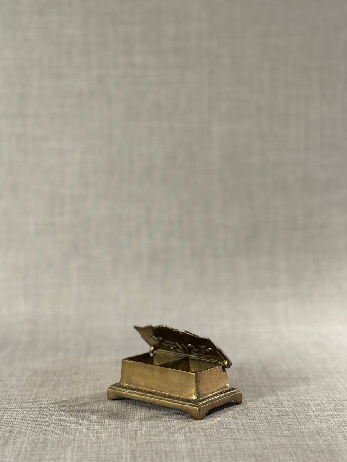 Vintage Lillian Vernon Cast Brass Trinket Box with Pierced Floral Lid – Made in Taiwan