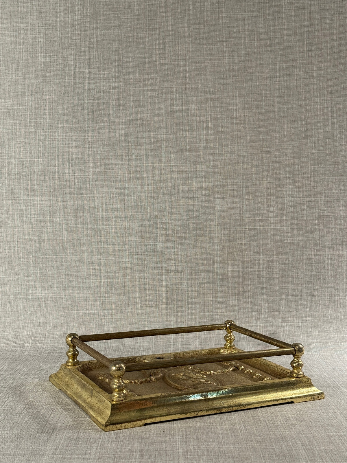 Vintage Brass Neoclassical Ornate Wall-Mount Plaque with Ribbon & Classical Medallion Relief