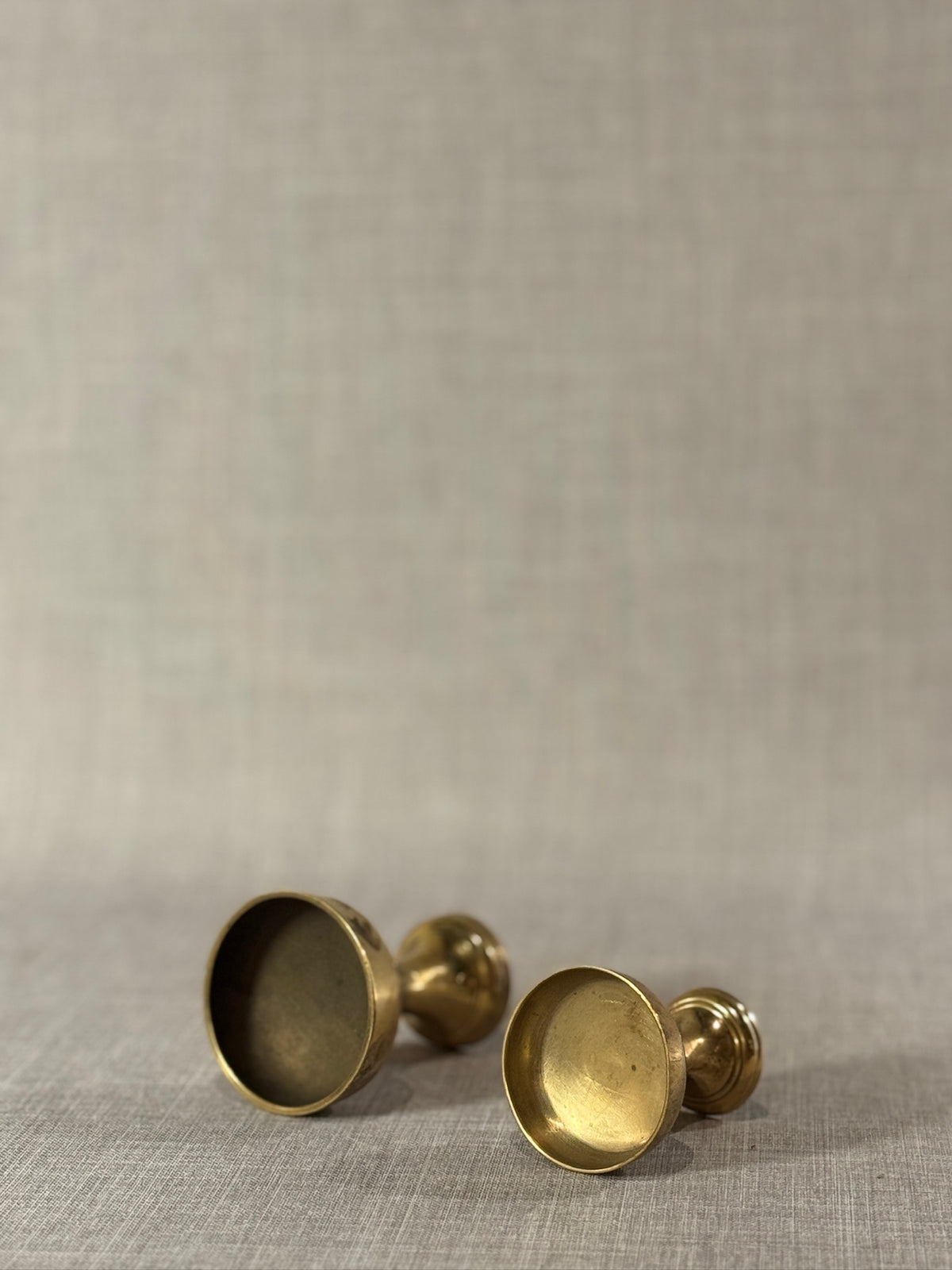 Pair of Vintage Solid Brass Pedestal Offering Cups – Chalice-Style Decorative Stands with Classic Turned Bases