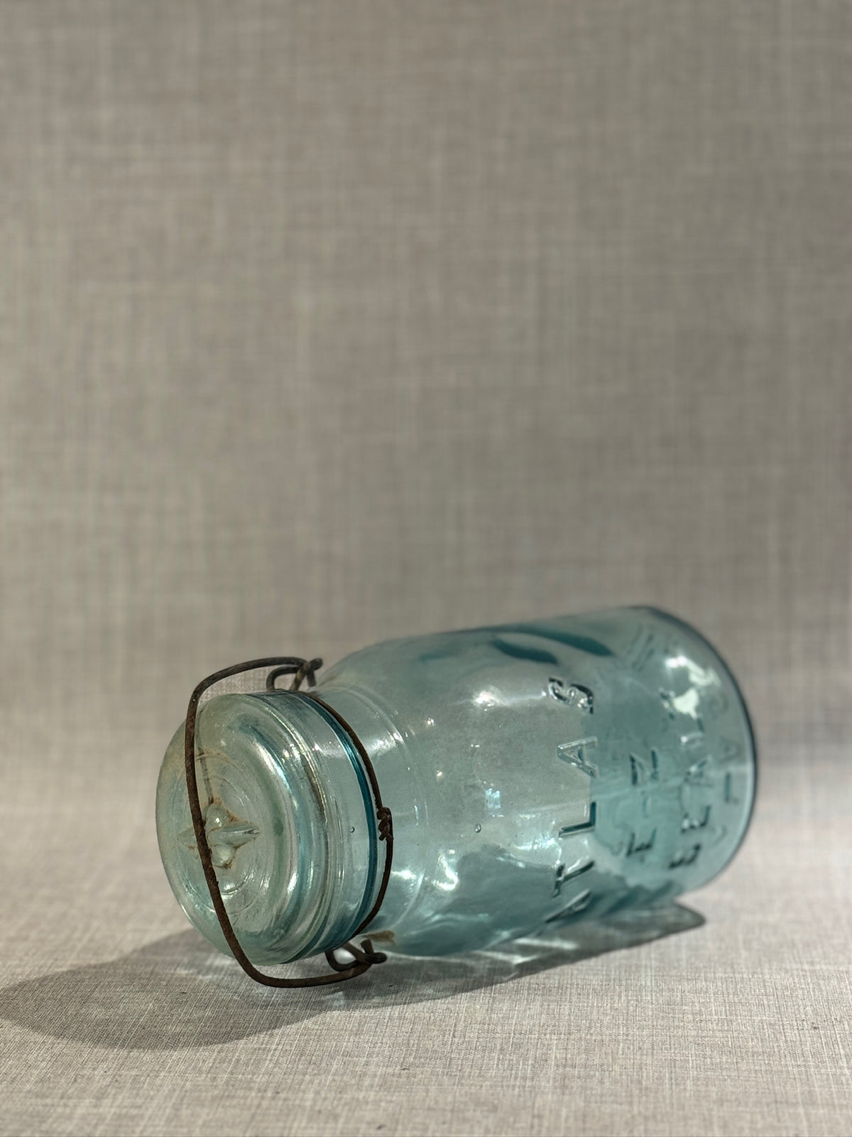 blue aqua glass mason jar