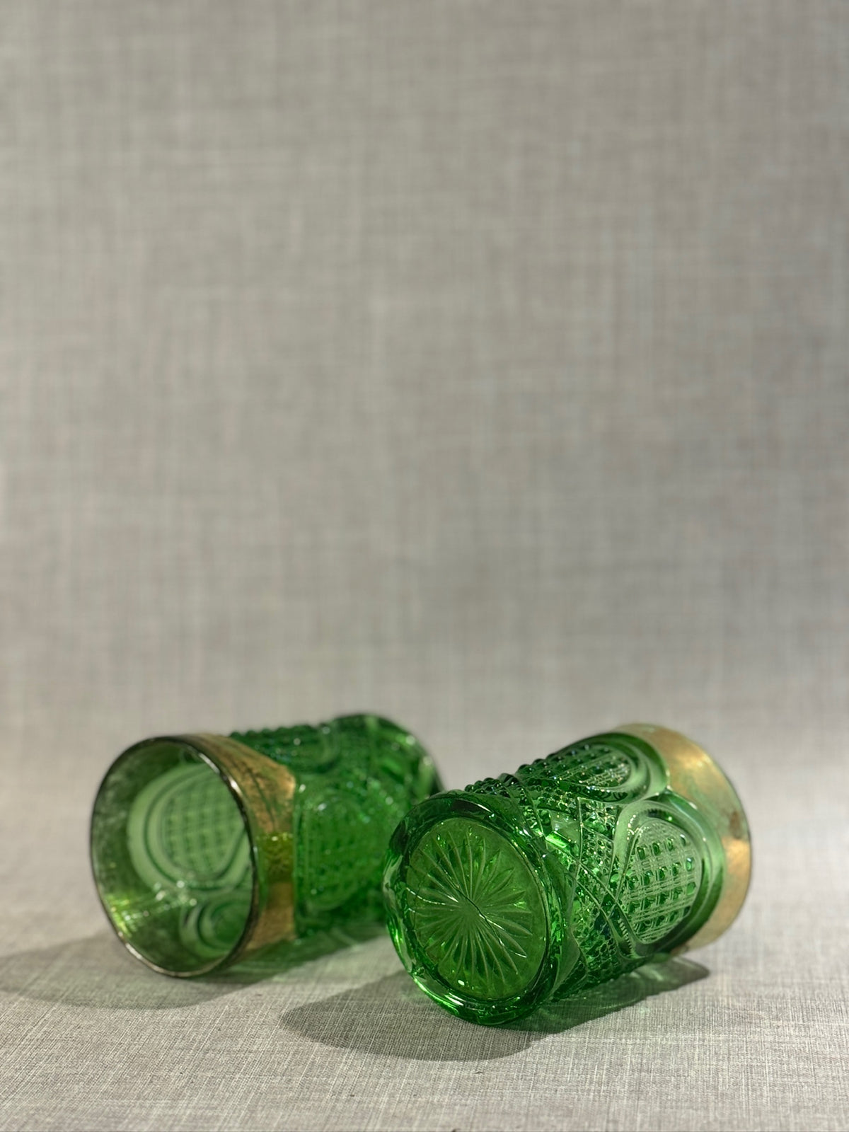 green pressed glass tumblers