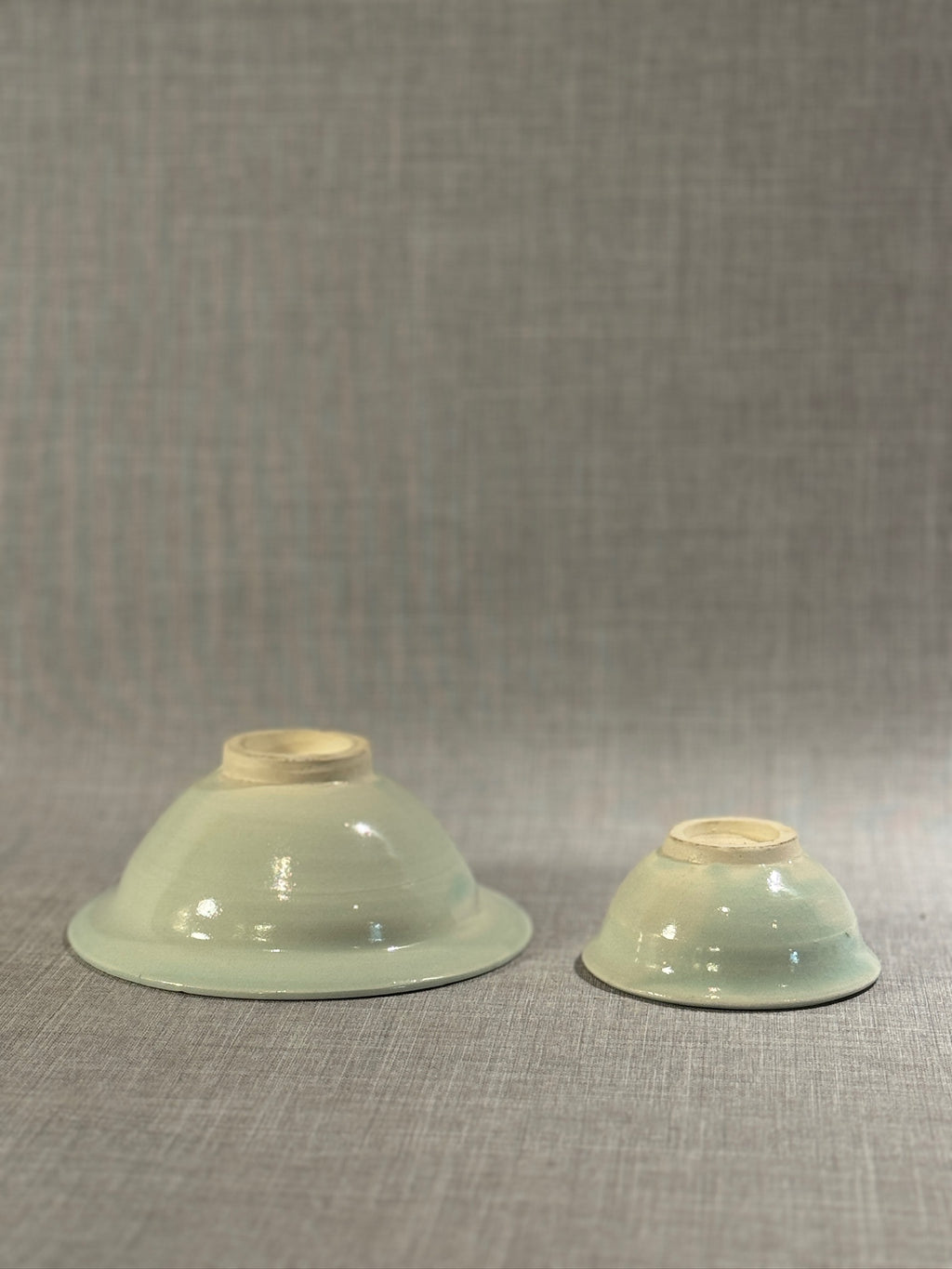 Elegant Handcrafted Celadon Glazed Ceramic Bowl Set by Paula, Signed & Dated 2003