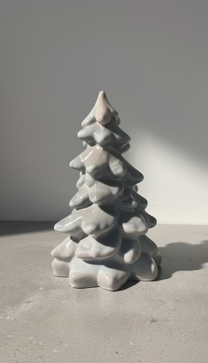 Glazed Ceramic Evergreen Sculpture, Smoke Gray