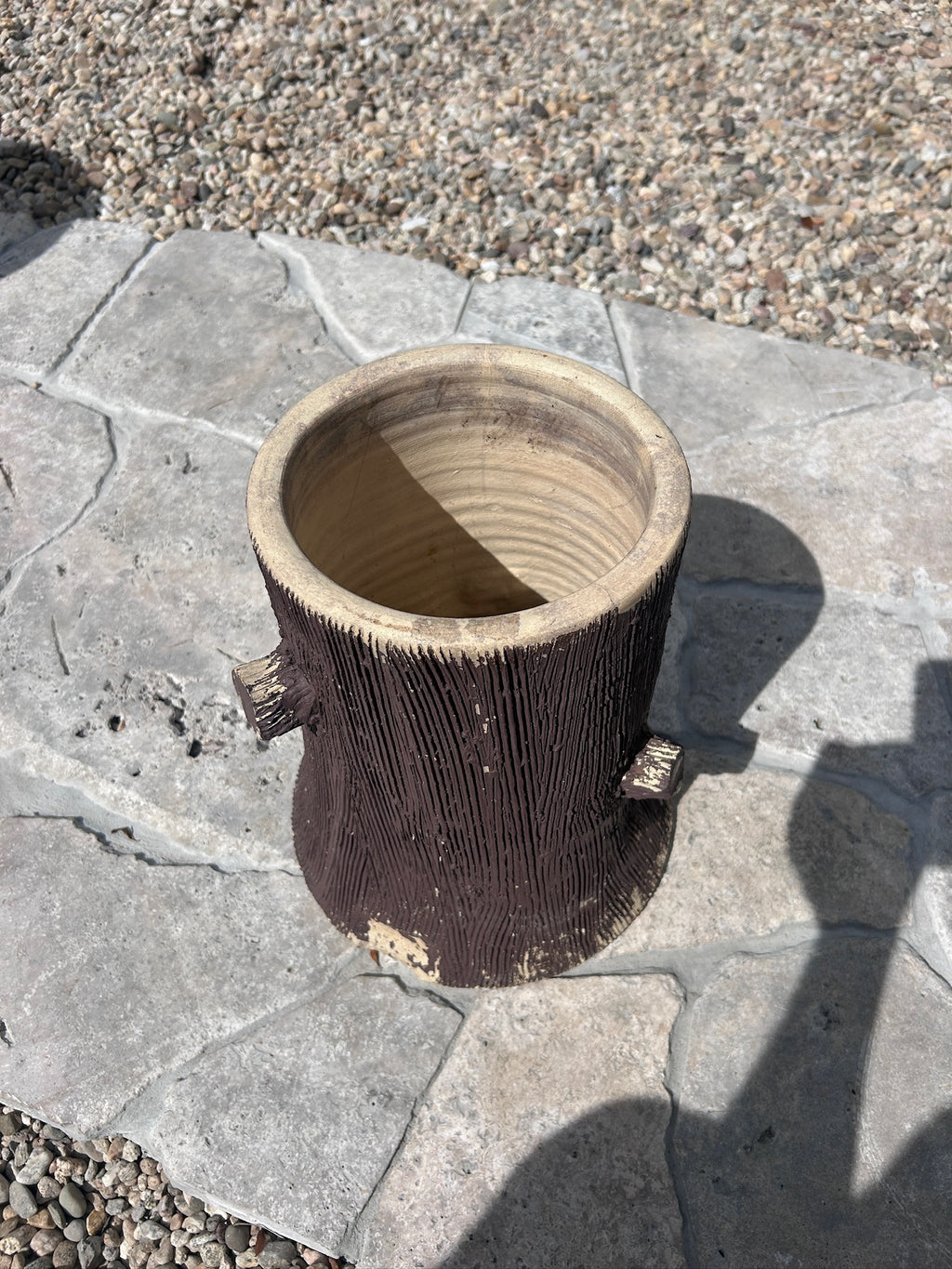 Vintage Faux Bois Tree Stump Ceramic Planter Rustic Woodland Garden Jardiniere