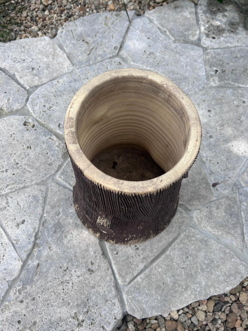 Vintage Faux Bois Tree Stump Ceramic Planter Rustic Woodland Garden Jardiniere
