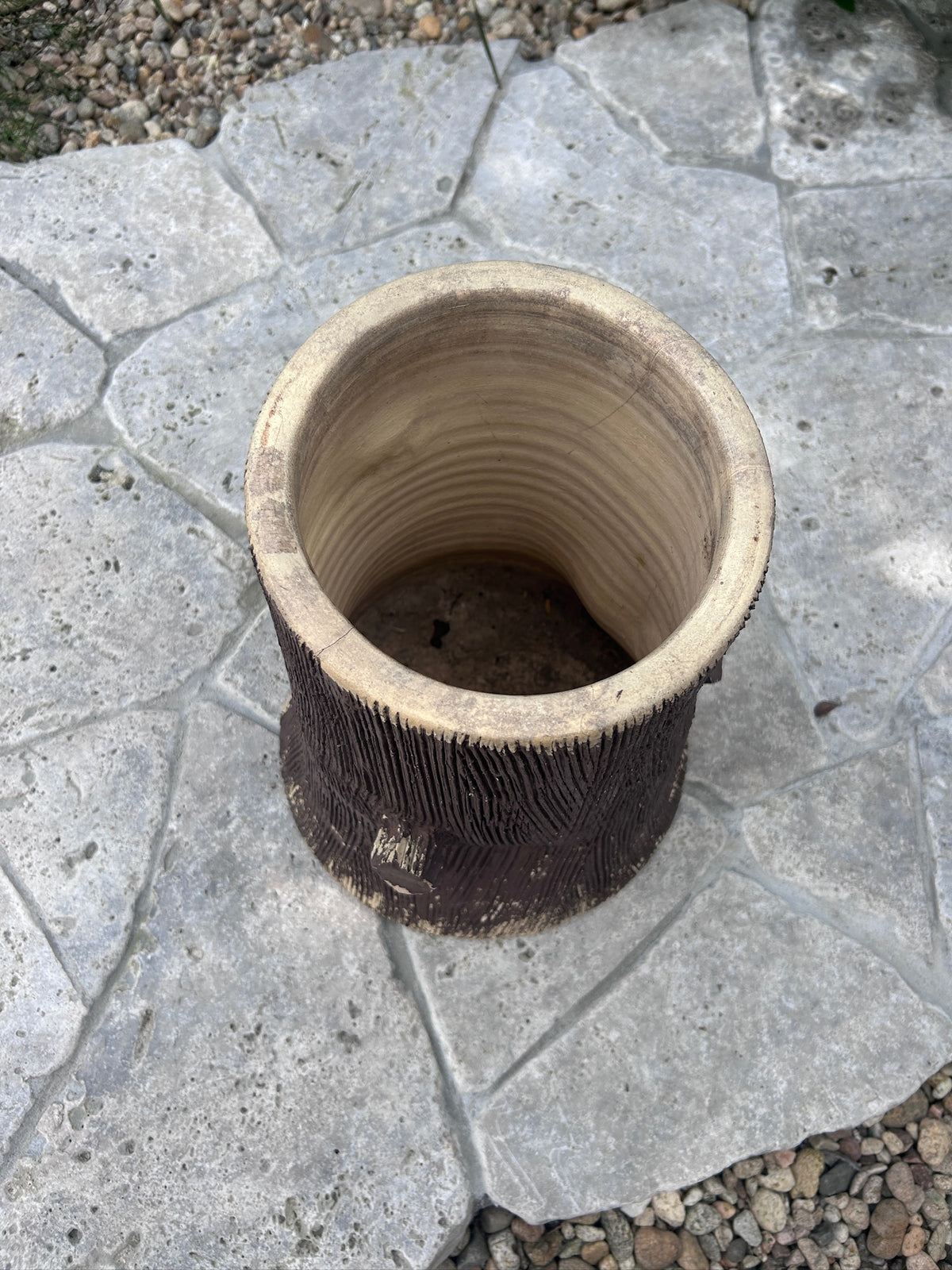 Vintage Faux Bois Tree Stump Ceramic Planter Rustic Woodland Garden Jardiniere