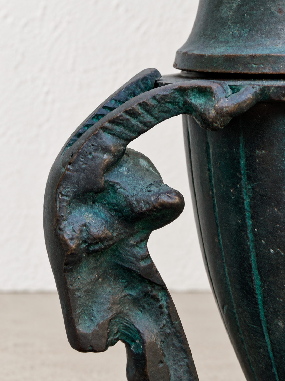 Close-up of figural support on Art Nouveau style incense burner