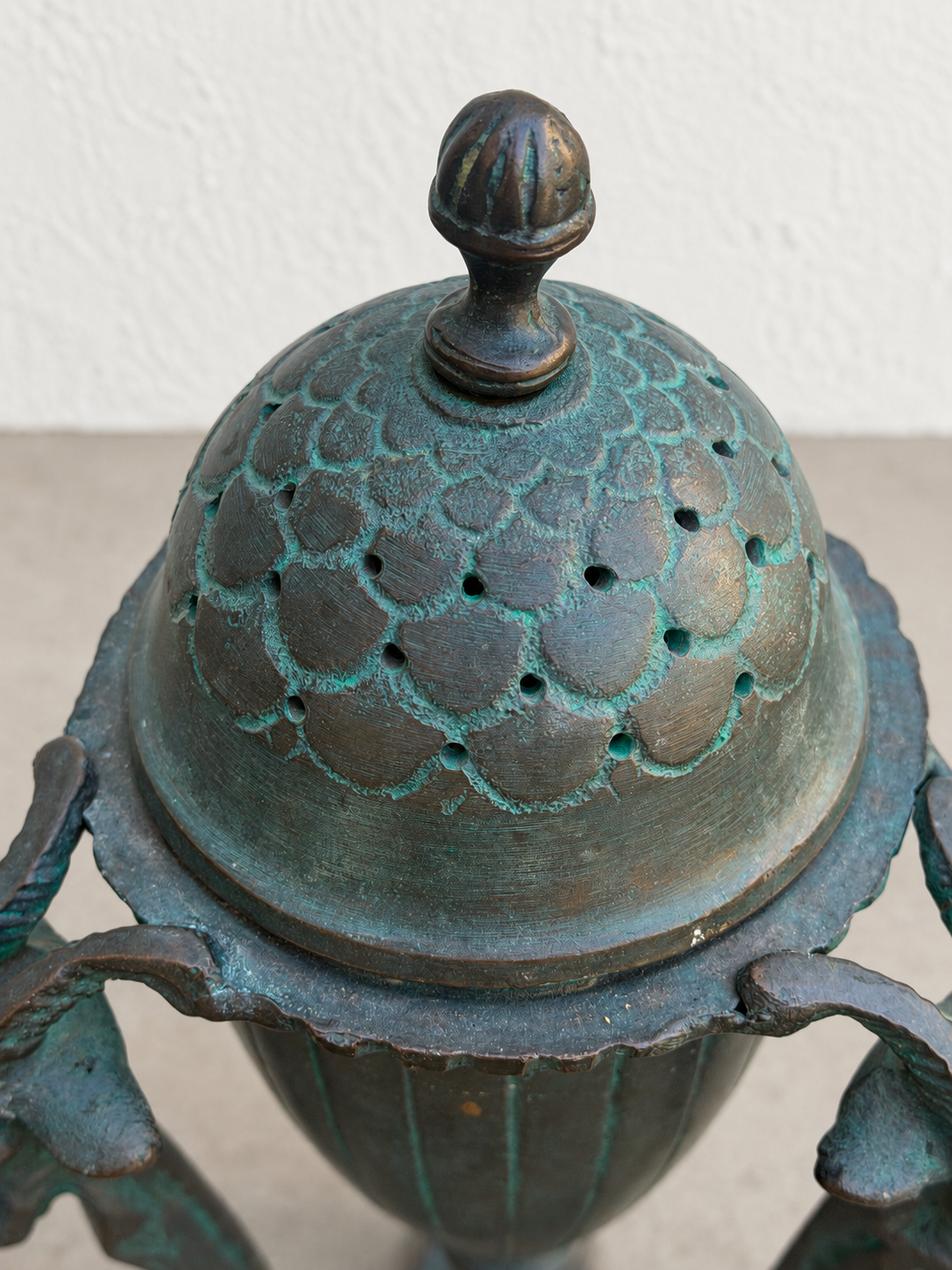Top view of Art Nouveau style metal incense burner