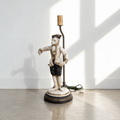 Chinoiserie singerie monkey table lamp in cream black and gilt