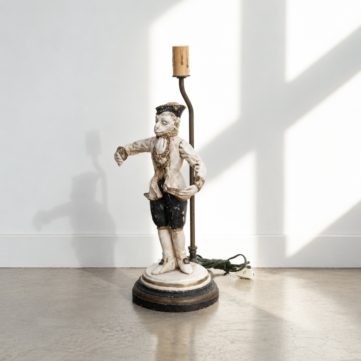 Chinoiserie singerie monkey table lamp in cream black and gilt