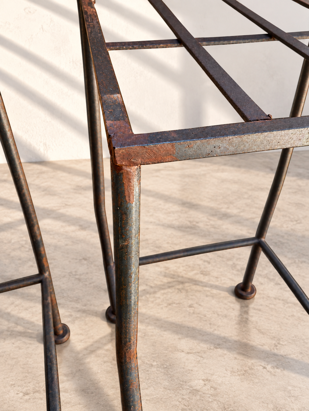 Side view of high-back wrought iron bar stool