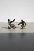 Pair of abstract handbuilt glazed ceramic figural sculptures