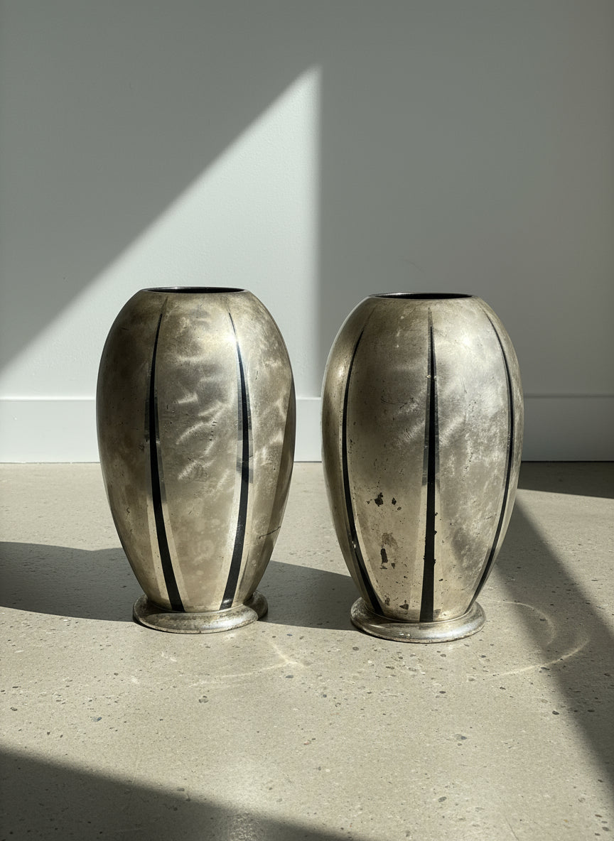 Vintage WMF Ikora Silver-Plated Art Deco Vases, Germany c.1940s - Set of 2