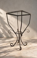 Pair of mid-century hand-forged wrought iron scroll side tables with square glass tops and naturally aged patina, sculptural vintage accent furniture with timeless craftsmanship — Hommes and Gardens, Furniture Collection, Home Decor, Landscape Architect, Interior Designer, Outdoor Living, Home Design, Luxury Design, Art, Furniture, Objects, Mid-Century Modern, Wrought Iron Furniture, Vintage Design, Decorative Tables, Best Gifts.