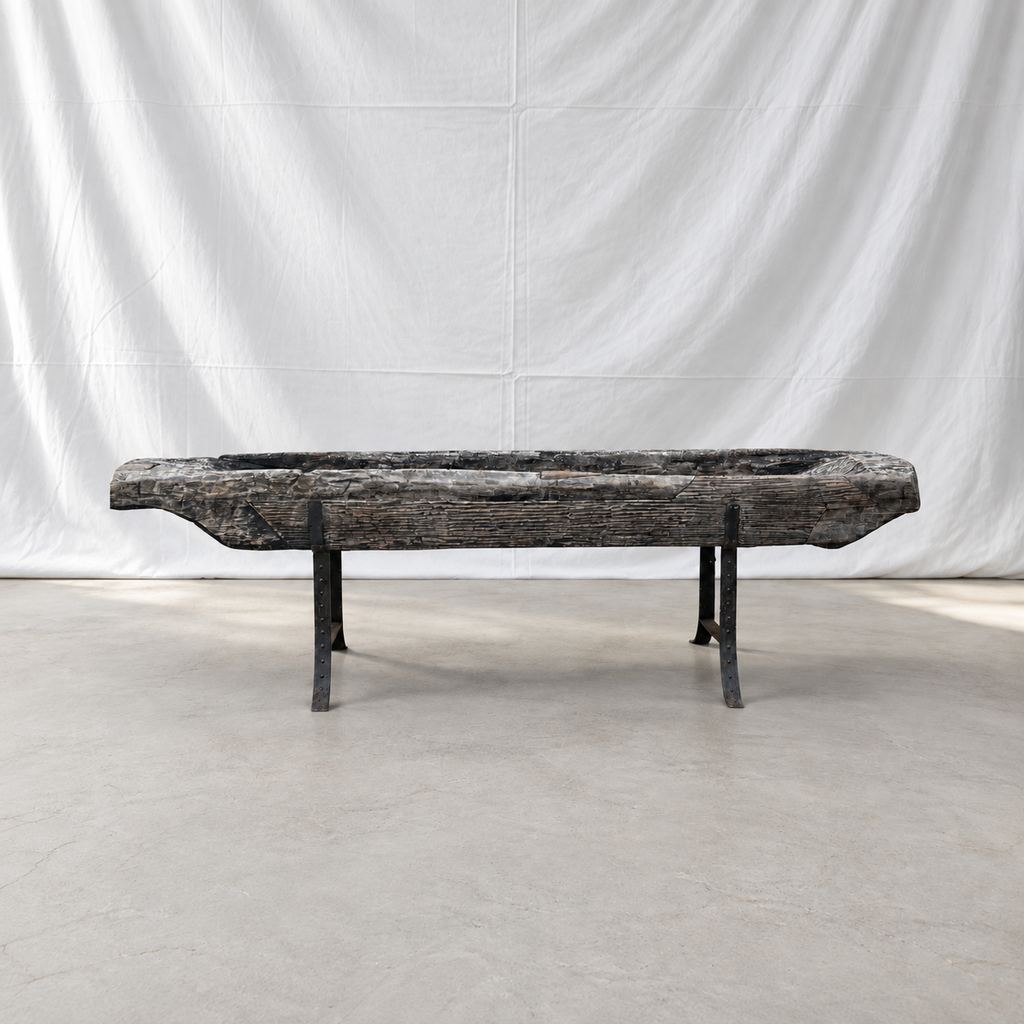 Monumental 19th-century French wood trough planter