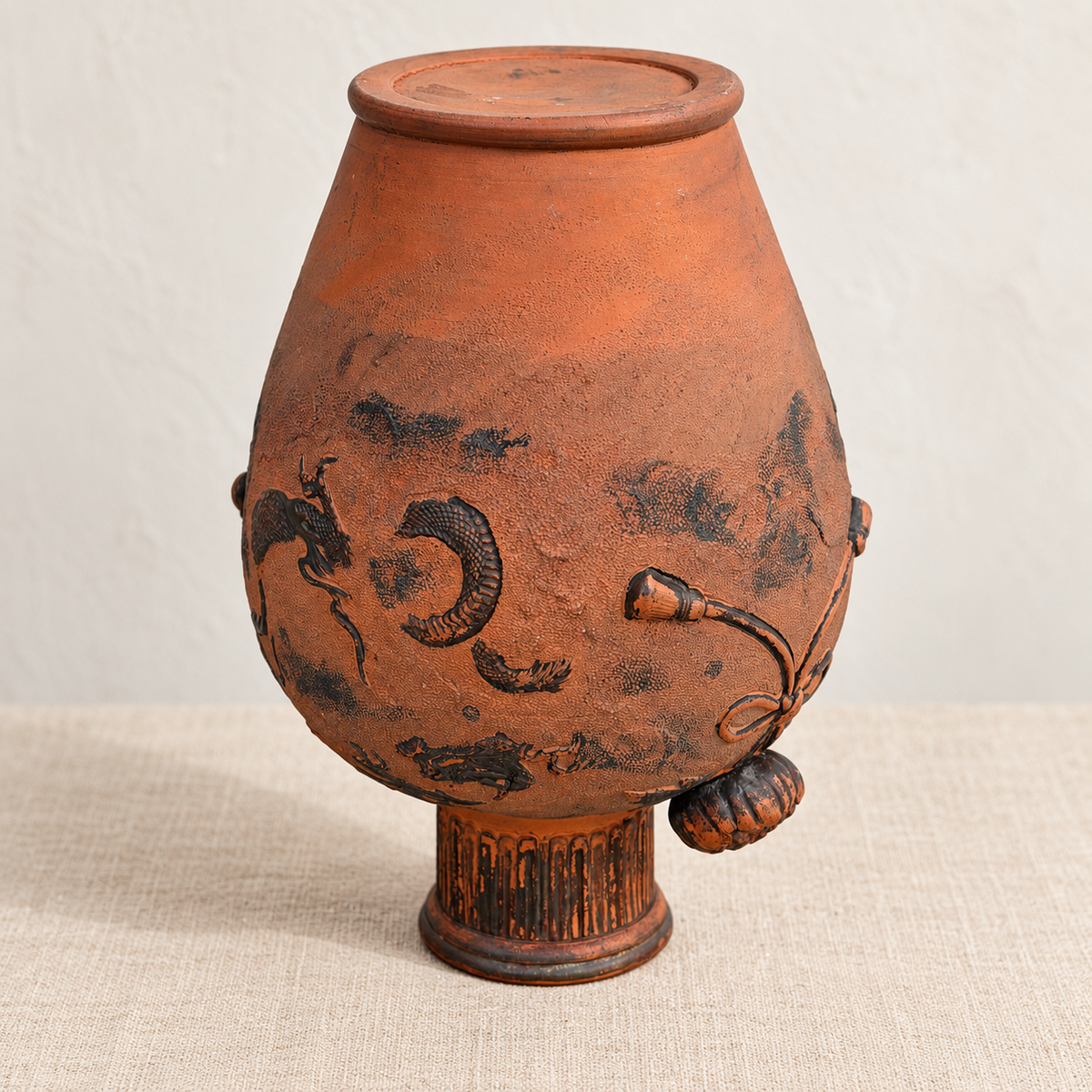 Reverse view of antique Japanese Tokoname dragon vase