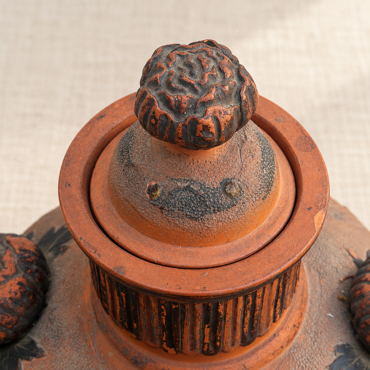 Ribbed neck and broad rim of Japanese red clay vase