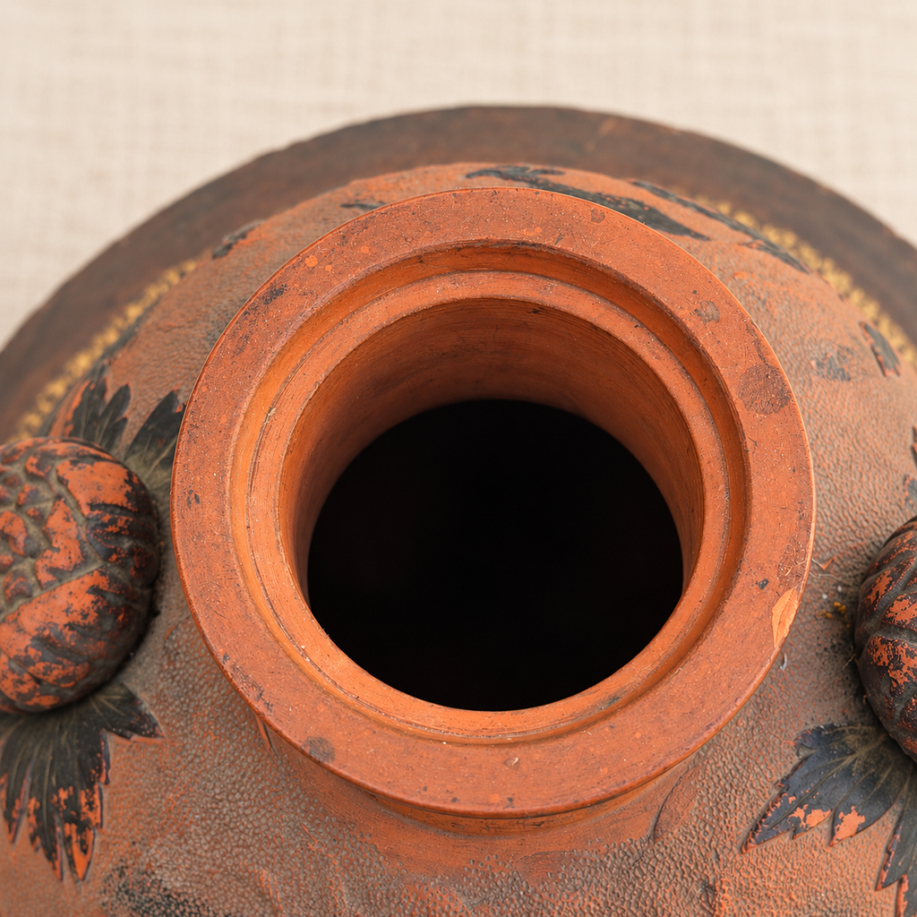 Top view of 19th-century Japanese Tokoname dragon vase