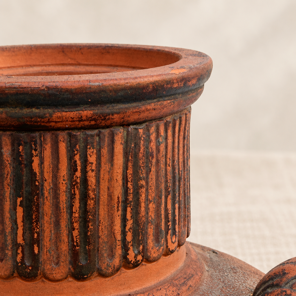 Textured red clay surface on Japanese Tokoname vase