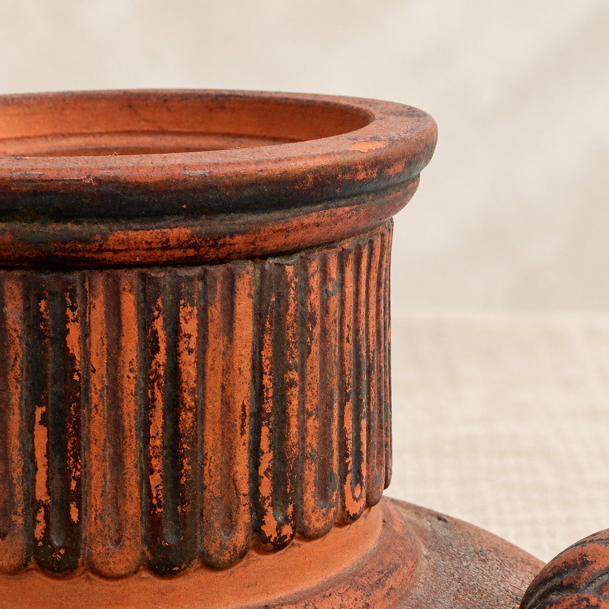 Textured red clay surface on Japanese Tokoname vase